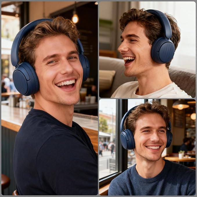 Bluetooth Headphones with Active Noise Cancelling (ANC), Wireless Over Ear Bluetooth Headsets with 35H Playtime, HiFi Stereo Foldable Headphones with Foam Ear Cups for Sports, Travel, Blue - Image 7