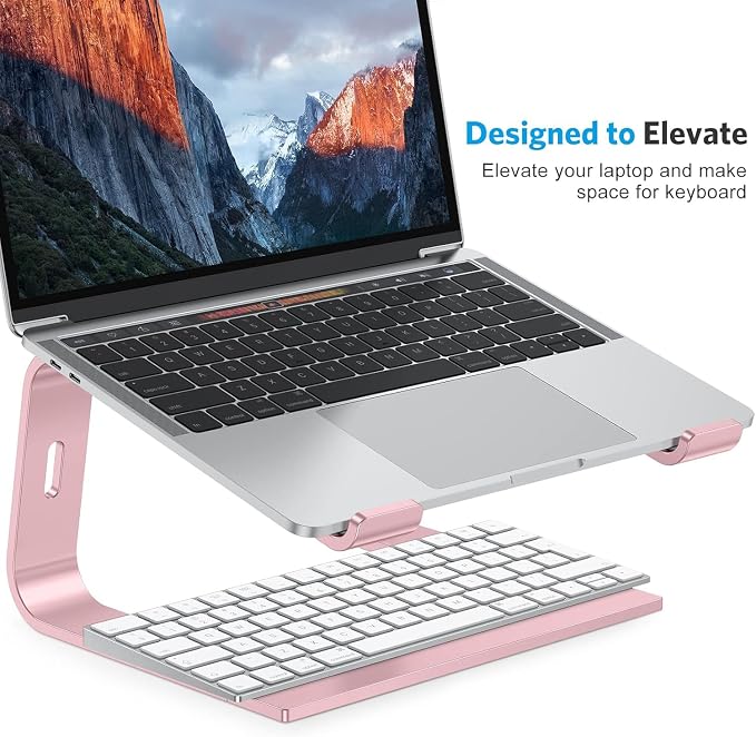 OMOTON Laptop Stand, Detachable Mount for MacBook Air/Pro Dell HP Rose Gold | 11-17" Laptop Holder for Desk, Notebook Computer Mount, Lightweight Cooling for Desk, Ergonomic Home Office - Image 4