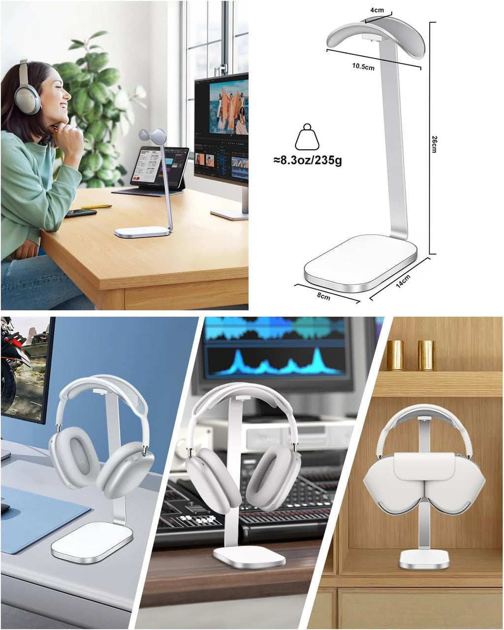 VICHYIE Headphone Stand, Headset Holder for Desk - Silver White - Image 6