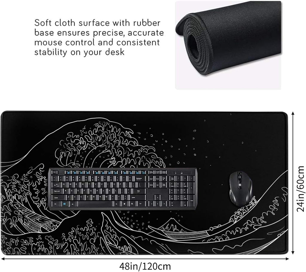 Extra Large 48" x 24"Japanese Sea Wave Mouse Pad,Anime Waterproof Desk Pad - Image 2