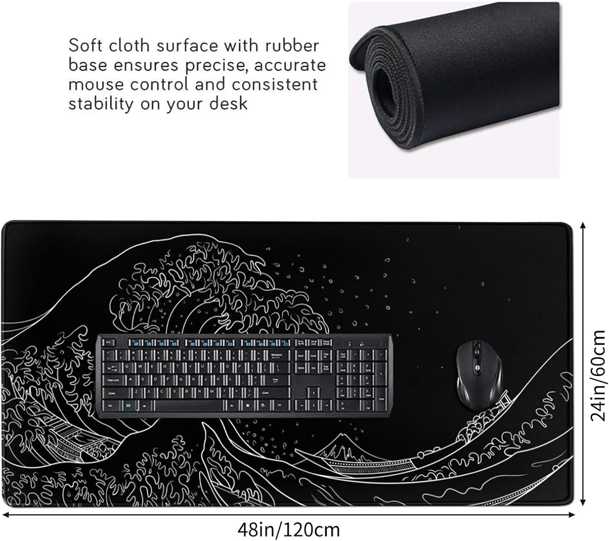 Extra Large 48" x 24"Japanese Sea Wave Mouse Pad,Anime Waterproof Desk Pad - Image 2
