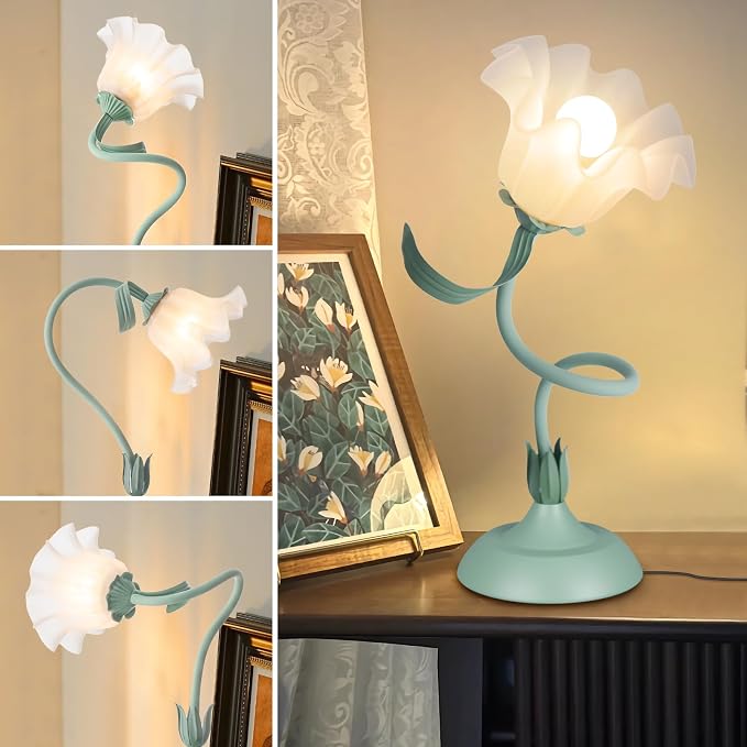 Women Bedside Table Lamps for Bedroom, Cute Flower Desk Lamp With Adjustable Flexible Gooseneck, 3 Color Temperatures Nightstand Lamp with E26 LED Bulbs, Floral Lamp for Living Room, Office ,Reading - Image 3