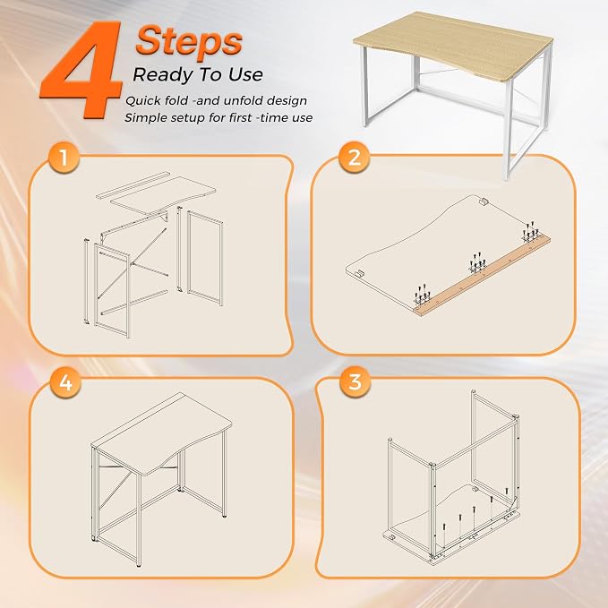 Huuger Folding Desk for Small Spaces, 31.5 Inch Foldable Computer Table | Easy Assembly, Small Writing Work Office Computer Desk, for Home Office, Study, Bedroom, Dorm, Space Saving, Oak - Image 9