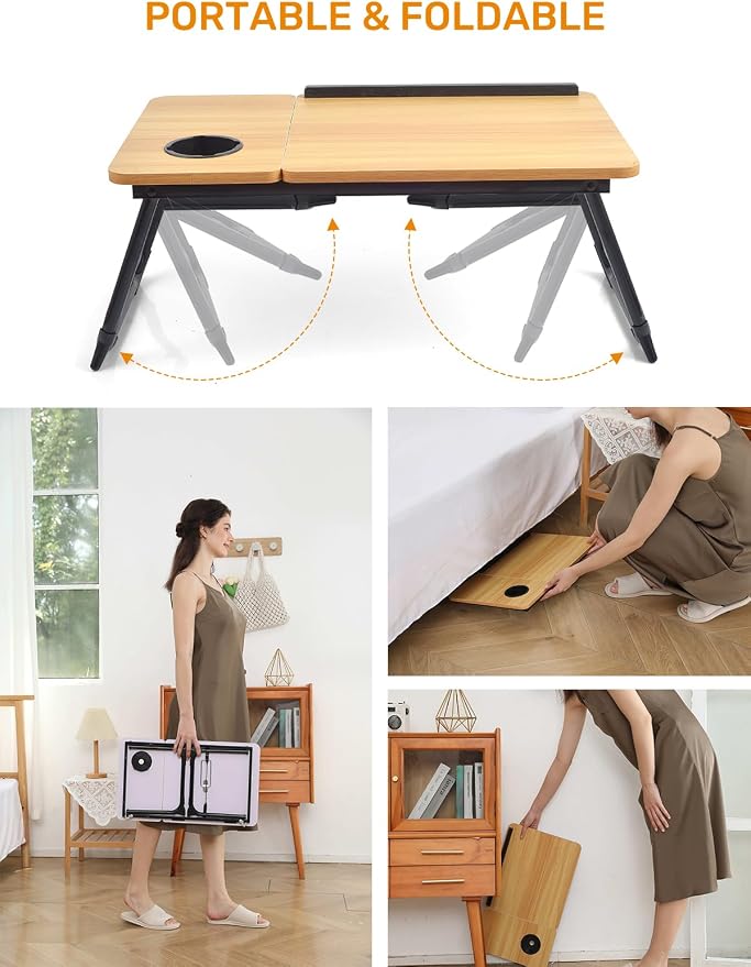 Lap Desk for Couch/Sofa/Floor, 5-Angle Adjustable Bed Desk with Foldable Legs &Cup Holder, Light Weight Bed Tray Table for Writing/Eating/Reading, Portable Laptop Stand for Adults, Kids - Image 4