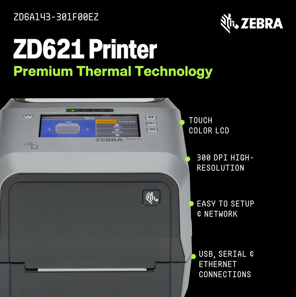 Zebra ZD621 Thermal Transfer Shipping Label Printer | Color Touch LCD | 4x8 - Image 3