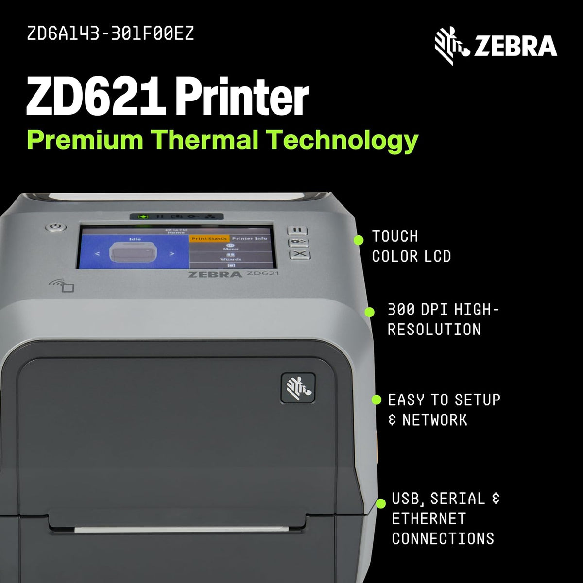 Zebra ZD621 Thermal Transfer Shipping Label Printer | Color Touch LCD | 4x8 - Image 3