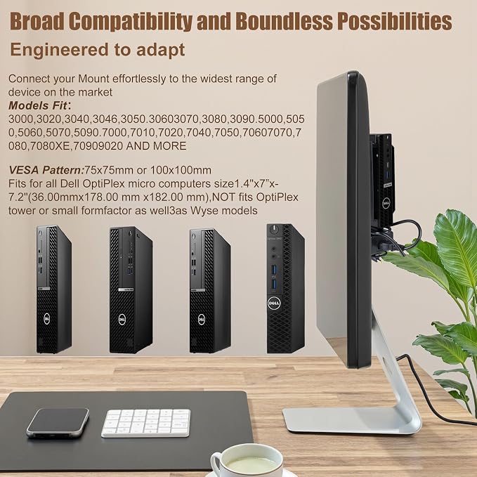 Dual VESA Mount for Dell OptiPlex Micro,Wall Dual VESA and Under Desk Mount Fits Dell Micro Pro,Plus MFF,Support VESA Dell Micro Mount for Monitor Arms and Wall Mounts with 75x75mm&100x100mm Mounting - Image 2