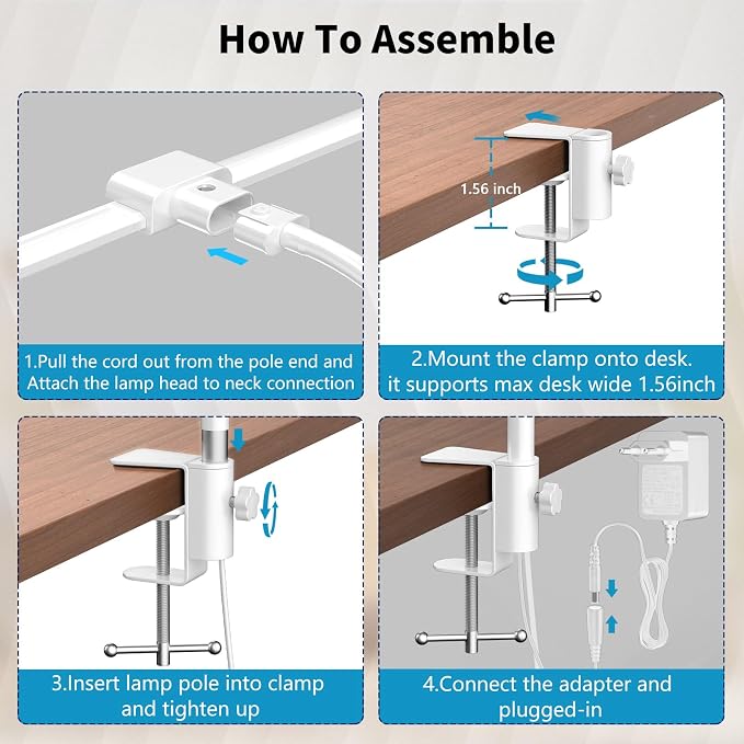 LED Desk Lamp with Clamp, Double Head for Dual Screen, 4 Color Modes,White | Eye-Caring 1200LM Desk Lights for Home Office Monitor Computer Workbench,3000-6000K Dimmanle Table Lamp Memory & 30-Min Timer - Image 6