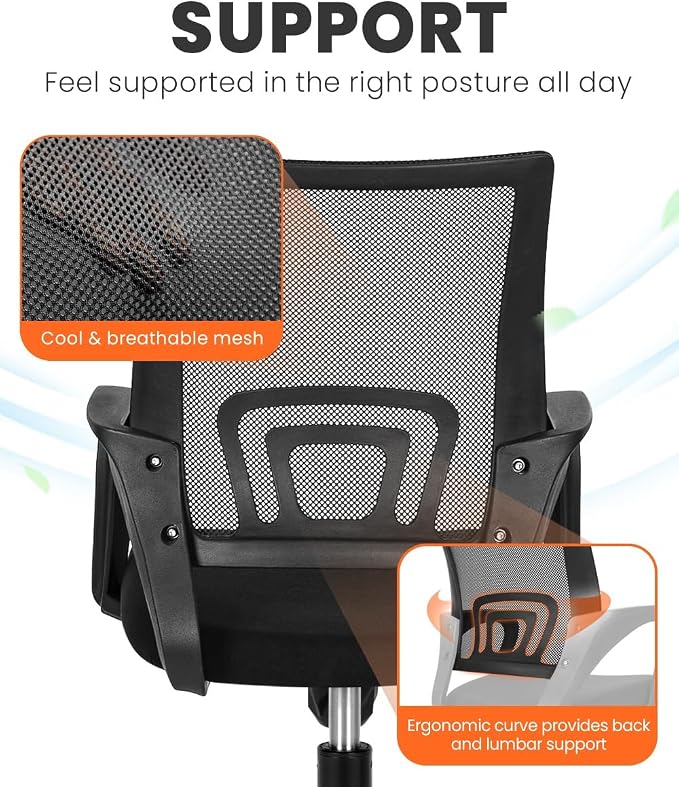 NEO CHAIR Office Computer Ergonomic Mid-Back Mesh Desk Chair, Black 2pack | Breathable Mesh Back with Lumbar Support, Height Adjustment, Smooth Rolling Casters for Home Office, Study or Gaming Setup - Image 5