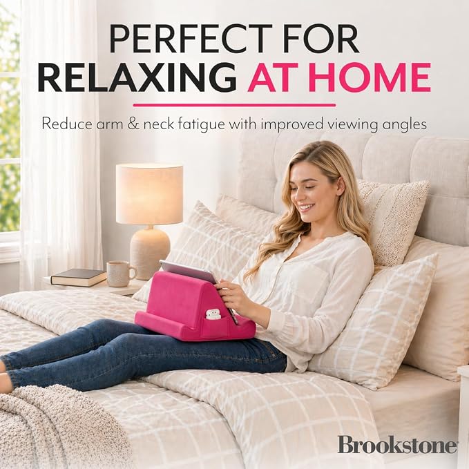 Brookstone Tablet Lap Cushion - Tablet/Phone/Ebook Holder for Bed, Flights, and Travel, Memory Foam Lap Desk for Reading and Hands Free Viewing, Compatible iPad and Kindle Accessories, Pink - Image 2