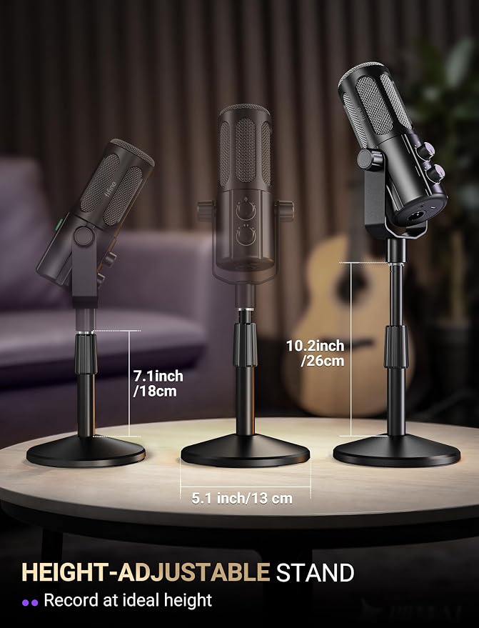 FIFINE AmpliTank TANK6S Vocal Dynamic Microphone XLR/USB Desktop Mic | Podcast Microphone with Height-Adjustable Stand, Mute, Monitoring, Studio Metal, for Streaming Content Creation Recording - Image 7