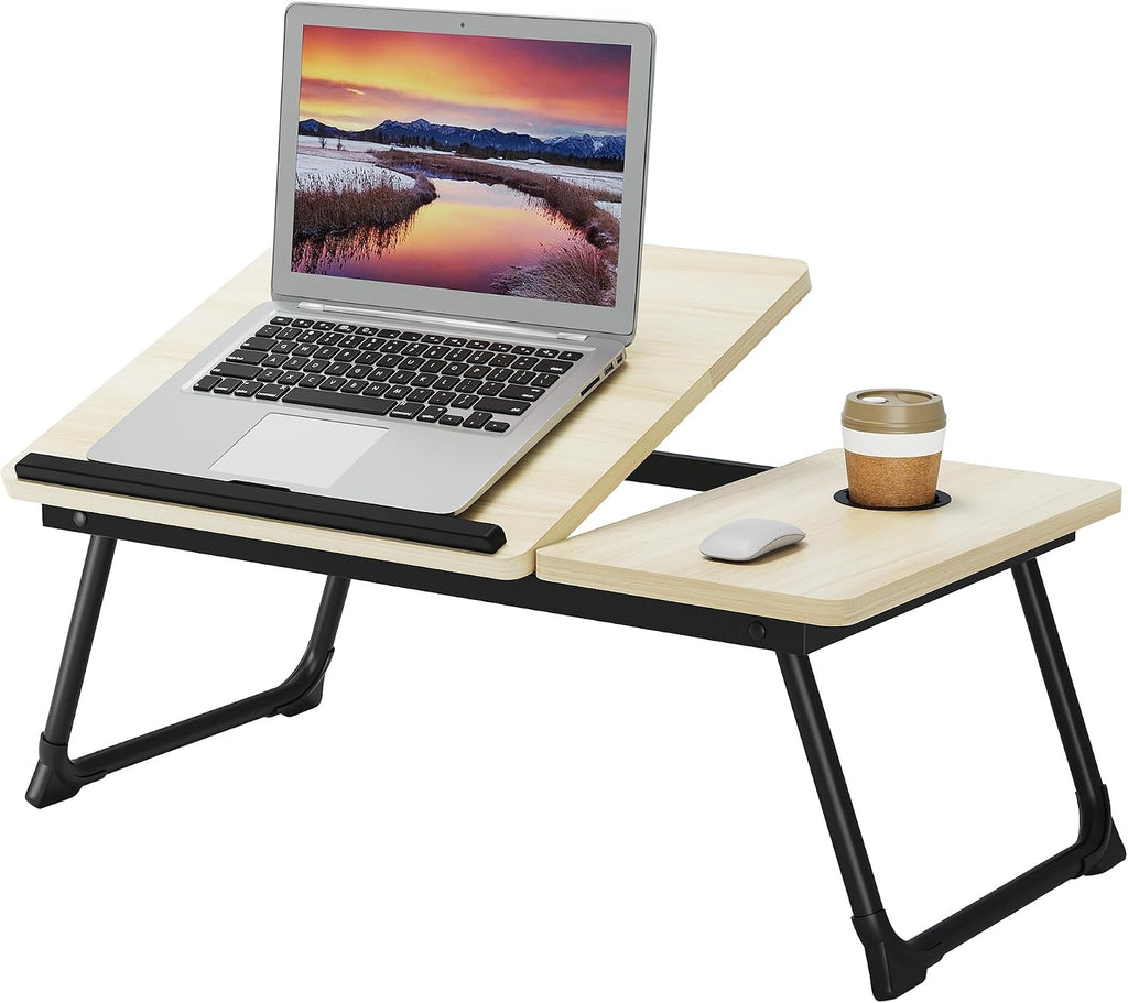 Adjustable & Portable Lap Desk for Laptop - Folding Bed Tray for Eating, Writing, Couch, and Breakfast in Bed. Ideal Laptop Stand and Small Computer Desk for Adults. (White Maple) by DESTINYGEARS