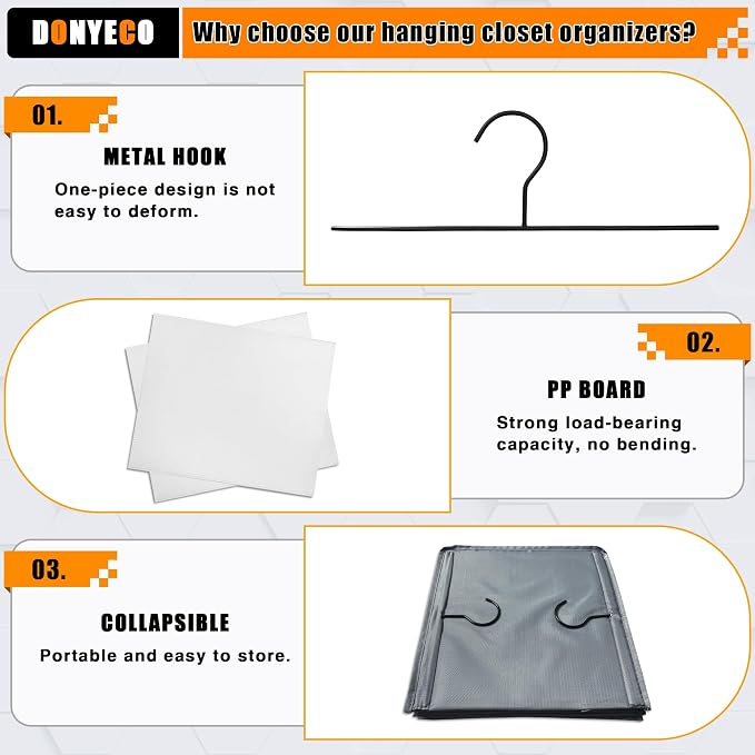 Hanging Closet Organizer 6-Shelf, Oxford Fabric Wardrobe Storage, Gray | Easy-mount foldable design holds clothes, handbags, shoes & accessories; washable Oxford fabric, sturdy and space-saving. - Image 7
