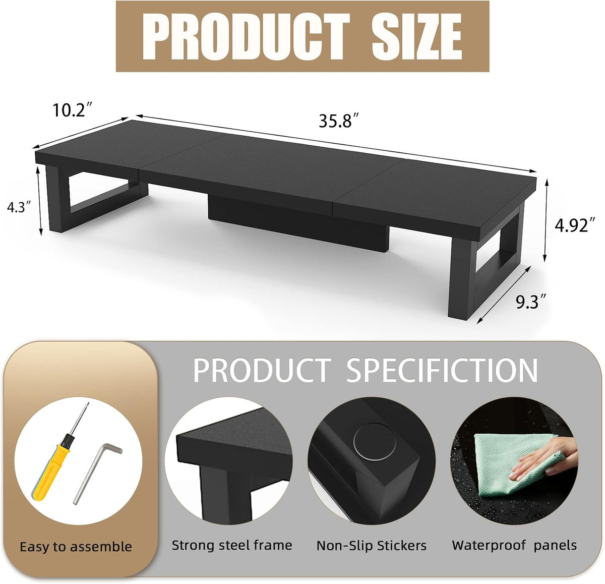 WESTREE Dual Monitor Stand Riser, Wood and Steel Monitor Stand Riser, Computer Monitor Stand for 2 Monitors, Multi-Purpose Desktop Storage Stand for Computer,Laptop,Printer,TV (Pack of 2) - Image 6