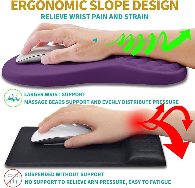 Hokafenle 2 in 1 Ergonomic Mouse Pad Wrist Support & Wrist Rest for Computer Keyboard Set, with Relieve Carpal Tunnel Pain Massage Bulge and Full Memory Gel Design (2In1 Set, Dark Purple) - Image 5