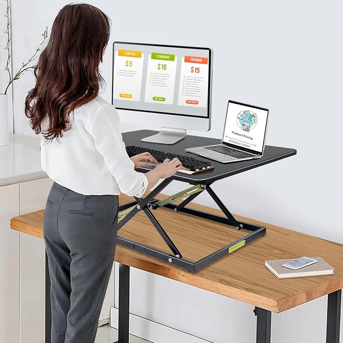 32in Desk Riser for Standing or Sitting, Large Standing Desk Converter, Height Adjustable Sit Stand Desk Converter, Fully Assembled Monitor Laptop Riser Workstation for Home Office, Black - Image 2