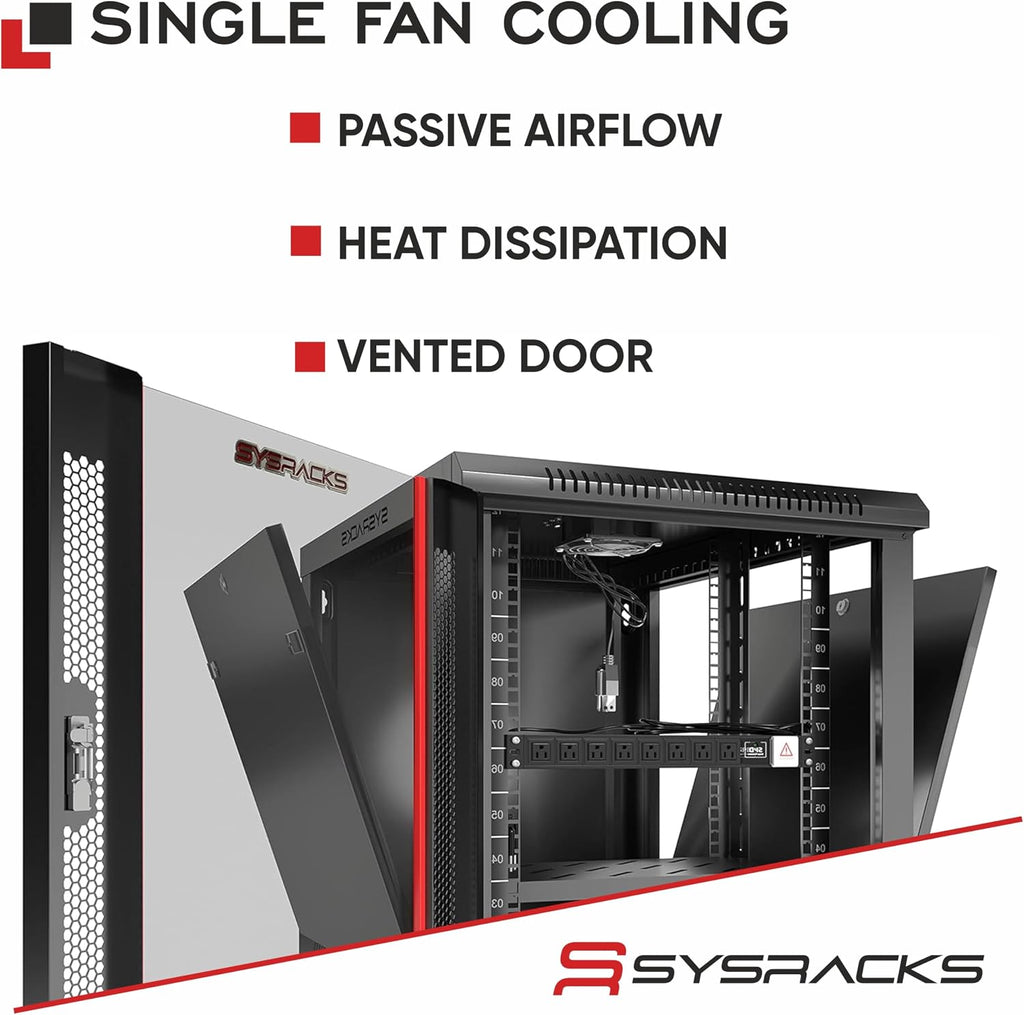 9U Wall Mount Server Rack Cabinet 24” Deep, 19” Network & AV Enclosure for Home Lab with Fan, PDU, 1 Shelf, Locking Glass Door - Image 2