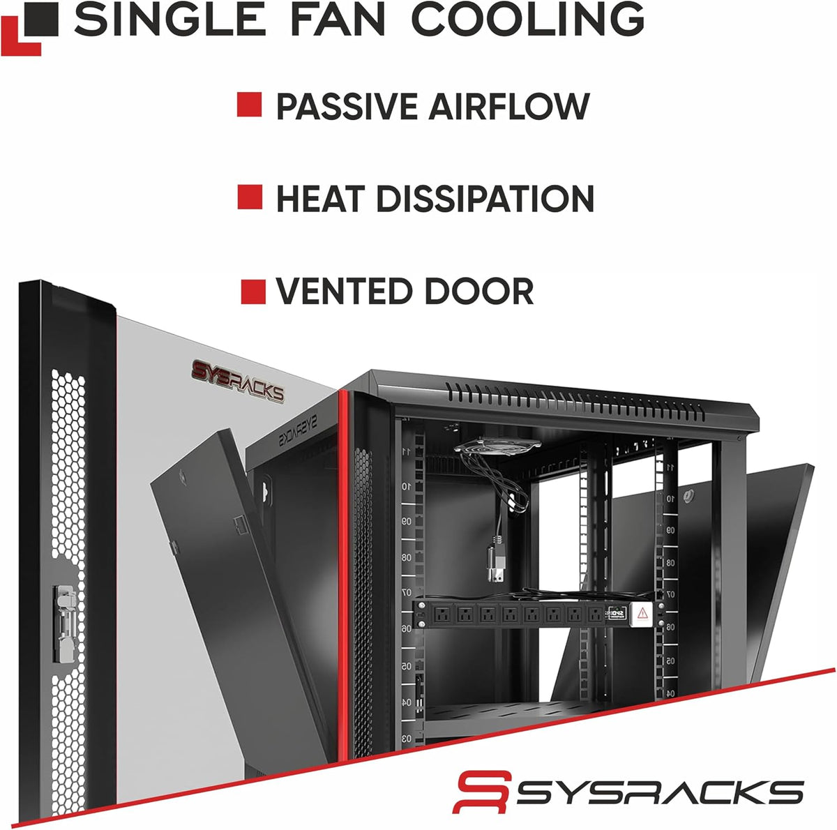 9U Wall Mount Server Rack Cabinet 24” Deep, 19” Network & AV Enclosure for Home Lab with Fan, PDU, 1 Shelf, Locking Glass Door - Image 2