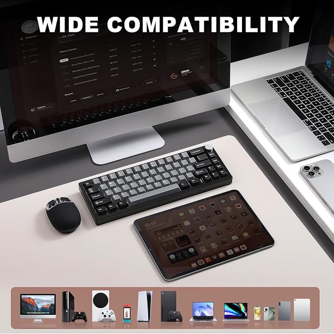 YUNZII AL68 Wireless Mechanical Keyboard,Full Aluminum CNC,60% Layout with Knob, QMK/VIA Software,Gasket Mounted,Hot Swappable,RGB Backlit,BT/2.4G/USB-C for Mac/Win (Black, Cocoa Cream V2) - Image 7