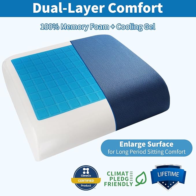 YOUFI Extra Thick Large Seat Cushion, Gel Memory Foam Cushion with Carry Handle Non Slip Bottom, Pain Relief Coccyx Cushion for Wheelchair Office Chair (Blue, 19" x 17.5" x 4") - Image 3