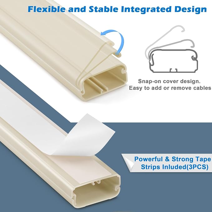39in TV Cord Hider - Cord Covers for Wall Mounted TV Cable Hider Wall Kit | 1.5"W*0.75"H*13inL*3, Wire Hiders for TV on Wall, Wire Covers for Cords, Cable Concealer Hide Cords, Beige - Image 5