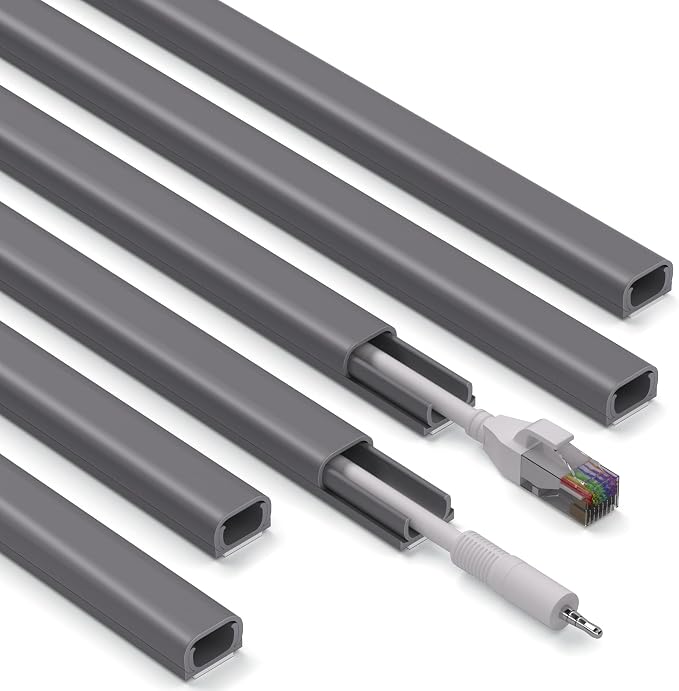 ZhiYo 85" Cord Cover for 1 Wire, Mini Grey Cord Hider Wall, 0.5" W x 0.3" H | Fits 1 Cat6 Cable, Ideal for Door Frame Corners, Low-Profile Design Blends In, 6 Pack (14.2" Each), Self-Adhesive, Paintable by ZhiYo