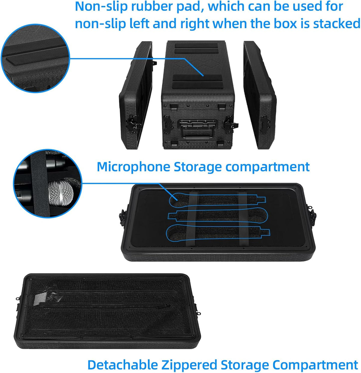 4U Rack Case Shallow 12" Depth, 19" Rackmount Flight Cases Easy Installation Portable Carry Watertight Dust Proof 2 Space Shockproof Mount Racks with Microphone Compartments Space Saving - Image 3