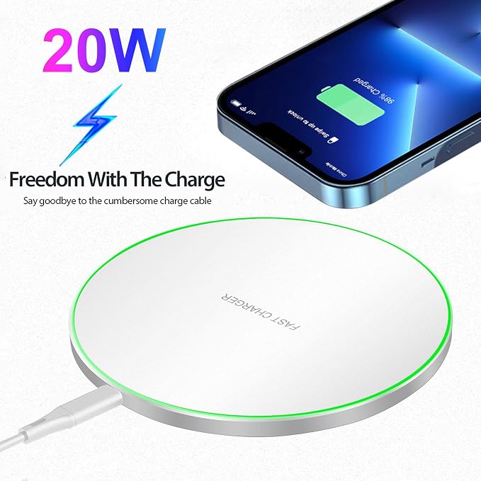 Fast Wireless Charger,20W Max Wireless Charging Induction Pad,White | Metal Frame Ultra Slim Design,[20W SUPER Fast Charging] Compatible with iPhone 17-11/Airpods,Samsung Galaxy/Buds,LG/Pixel - Image 5