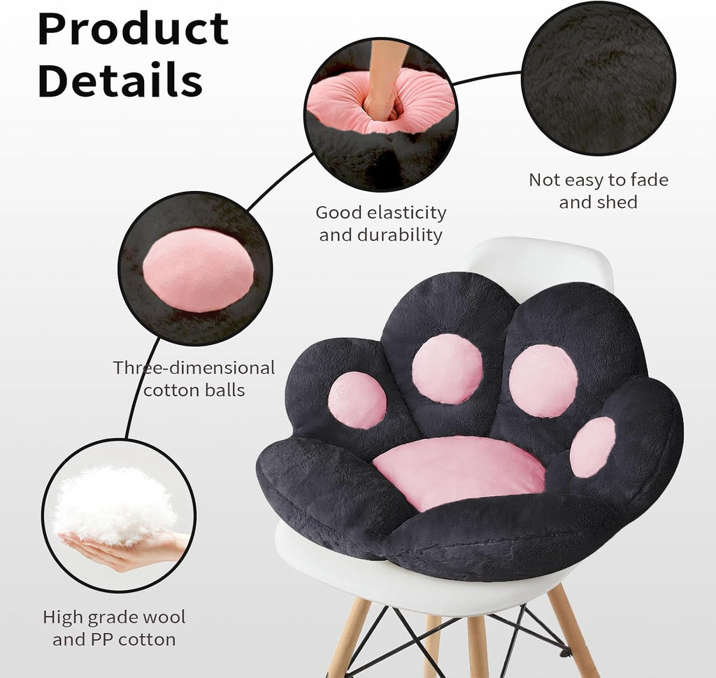 Ditucu Cat Paw Cushion Kawaii Chair Cushions 31.4 x 27.5 inch Cute Stuff Seat Pad Comfy Lazy Sofa Office Floor Pillow for Gaming Chairs Room Decor Black - Image 5