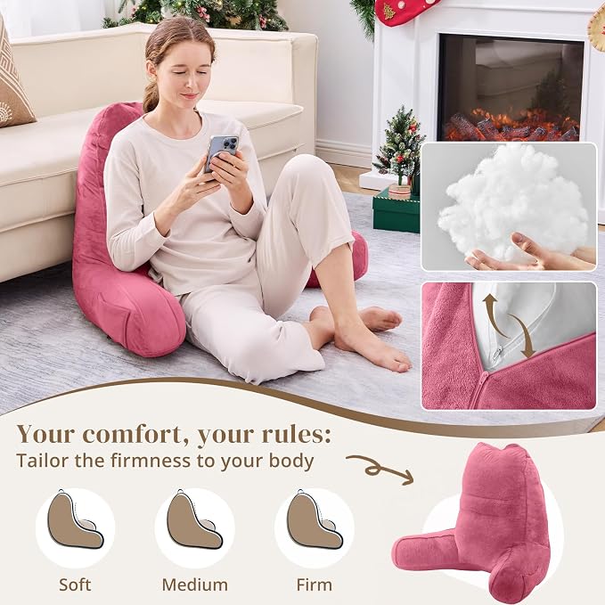 Sasttie Reading Pillow for Bed, Back Pillow for Sitting Up, Rose Pink | 23" Backrest Support Cushion for Couch, Sofa, and Floor, Dorm Essentials, OEKO-TEX, Adjustable Down Alternative Fill - Image 3