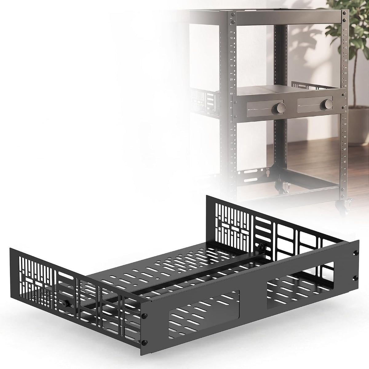 ynVISION.DESIGN 2U Rack Shelf for WiiM Amp, Amp Pro, Vibelink Amp, 2 Pack - Image 7