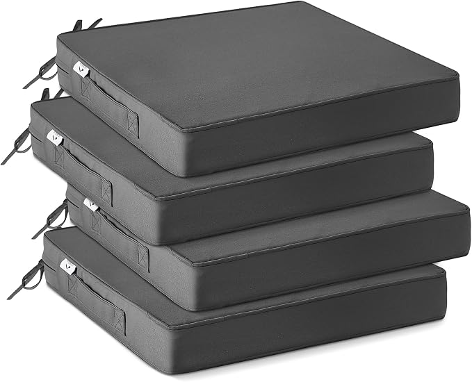 IPYNBAP Outdoor Chair Cushions Set of 4 -Waterproof Outdoor Seat Cushions for Patio Furniture, Patio Chair Cushion with Handle and Ties, Out Door Chair Pads,19x19x3-Square, Darkgrey by IPYNBAP