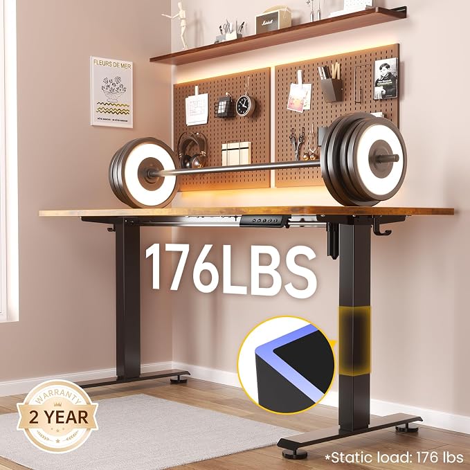 Veken 63×27.6 Inch Large Electric Standing Desk, Gaming Table, Brown | Height Adjustable Sit Stand Up Computer Tables for Home Office, Study , Writing, Suit students, employees and group work - Image 6