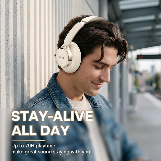 BERIBES Hybrid Active Noise Cancelling Headphones Wireless Over Ear 70Hours | Foldable Bluetooth 6.0,Transparent Modes,3.5MM Cable,Lightweight Built-in Mic,HiFi Stereo Deep Bass,Soft-Earpad,Fast Charging - Image 5