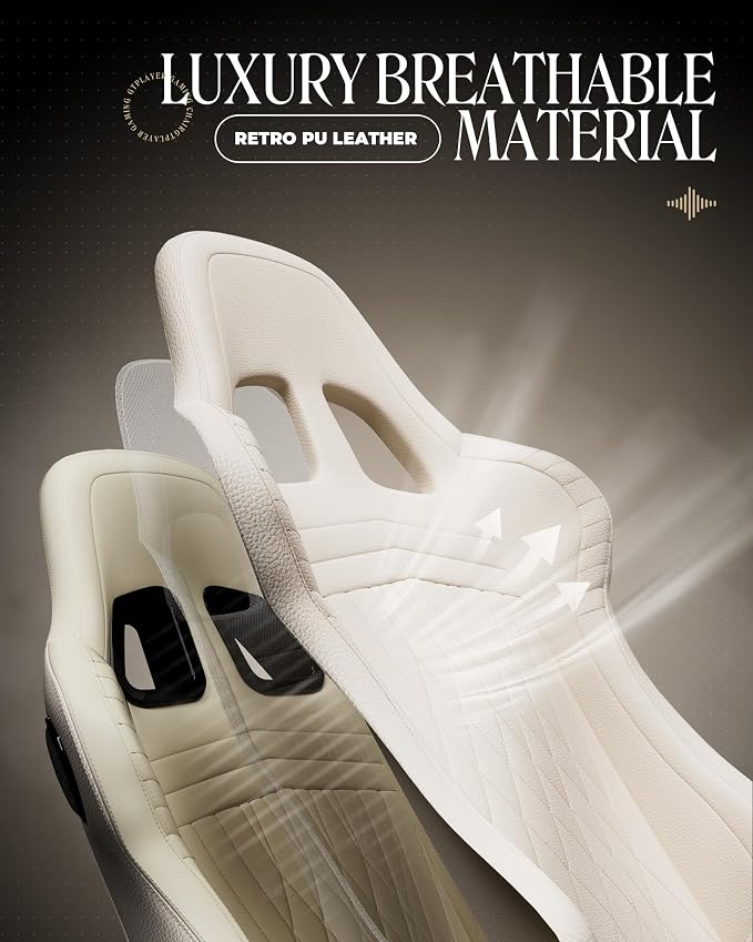 GTPLAYER Gaming Chair for Adults, Ergonomic Computer Game Chairs with Speakers, Footrest & Linkage Armrest, Reclining High Back Silla Gamer for Home Office, Ace Pro, Off-White - Image 7