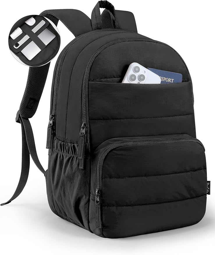 Uselike Travel Backpack for Women, 15.6 Inch Laptop Backpack, Quilted College Bookbag, Cute Work Backpacks, Water Resistant (Black) by Uselike