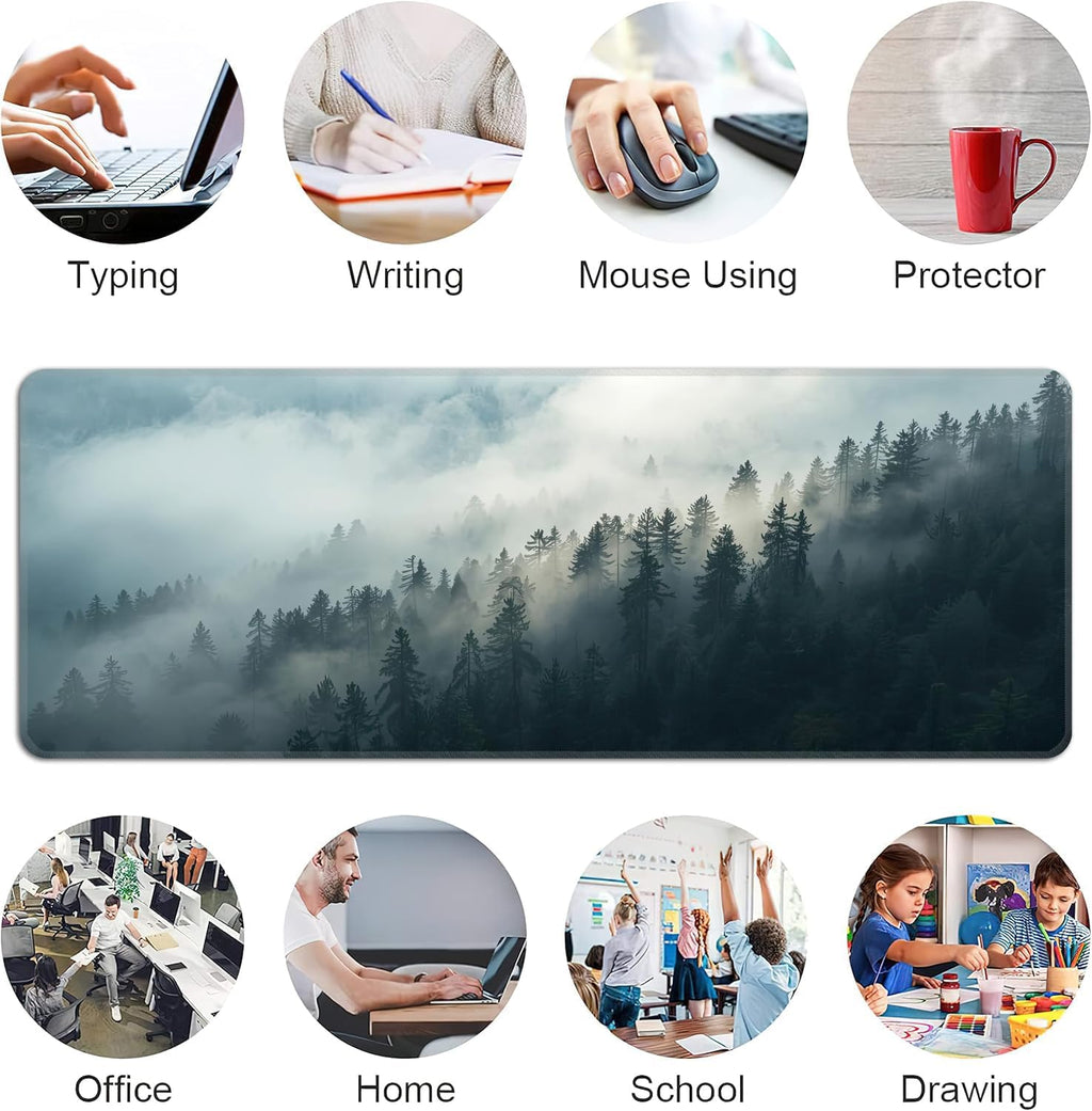 Misty Forest Mouse Pad,XL 31.5"x11.8" Big Gaming Mousepad,Large Extended Mouse Mat,Non-Slip Rubber Base Waterproof with Stitched Edges for Gaming Office Home - Image 6