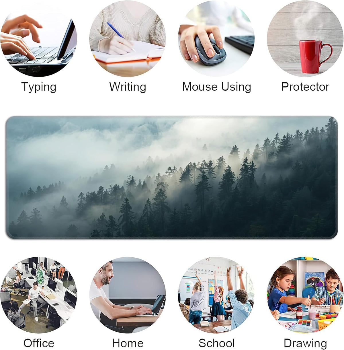 Misty Forest Mouse Pad,XL 31.5"x11.8" Big Gaming Mousepad,Large Extended Mouse Mat,Non-Slip Rubber Base Waterproof with Stitched Edges for Gaming Office Home - Image 6