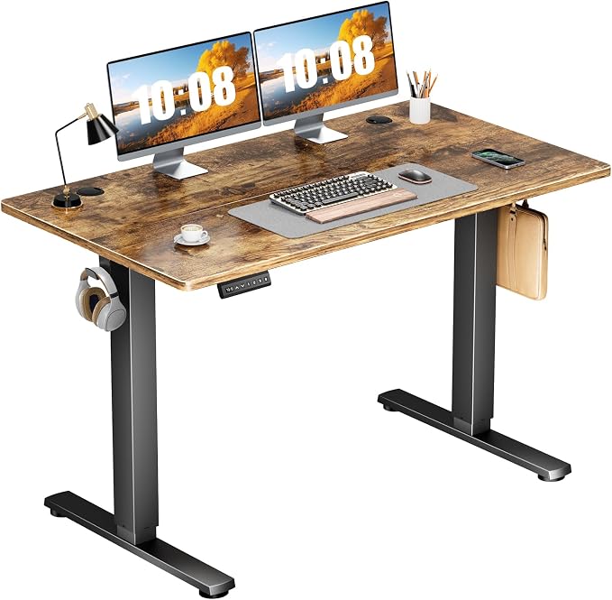 DUMOS 47 Inch Electric Standing Desk, Memory Adjustable Home Office Desk | Sit Stand Up Desk for Work Home Office,Adjustable Desk, Rising Computer Table with Splice Board,Cable Management,Hook,Rust by DumosLifestyle