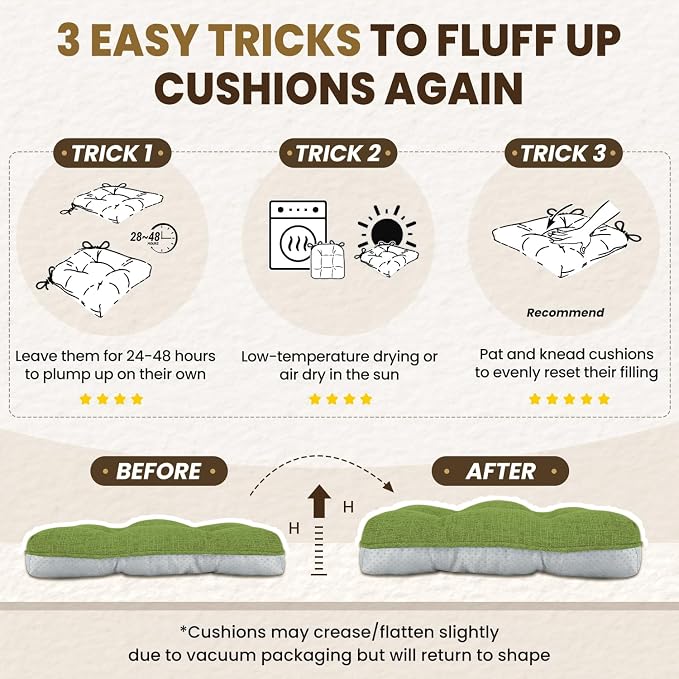 downluxe Indoor Chair Cushions for Dining Chairs, Tufted Overstuffed Textured Kitchen Chair Pads with Ties and Non-Slip Backing, 15.5" x 15.5" x 4", Grass Green, 4 Pack - Image 7