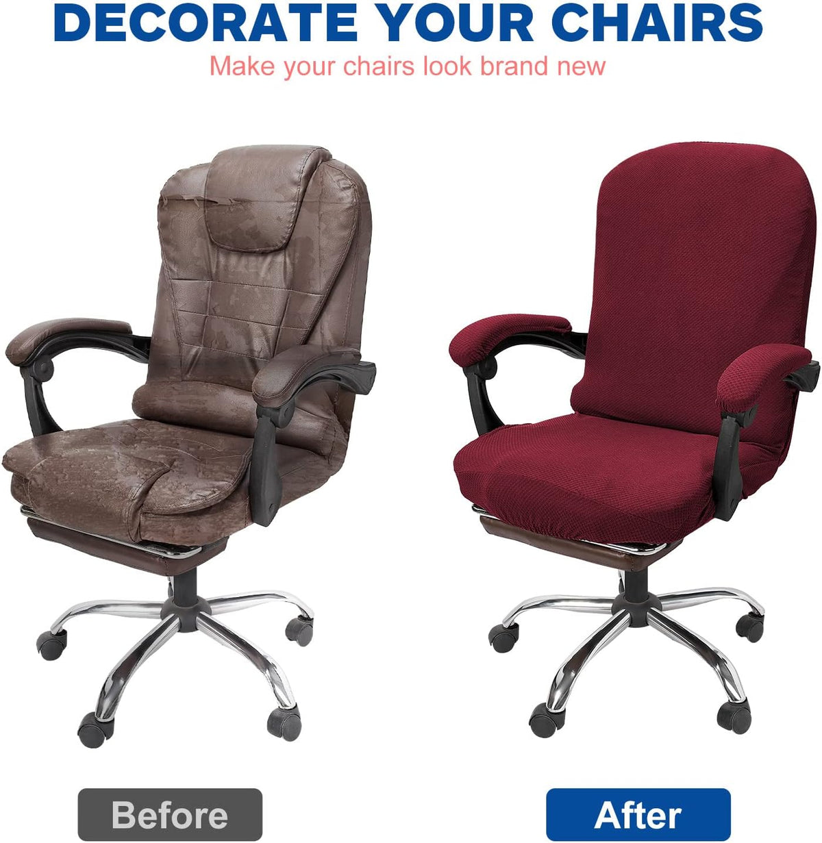 NeColorLife Office Chair Cover with Armrest Covers,Large,Wine Red - Image 2