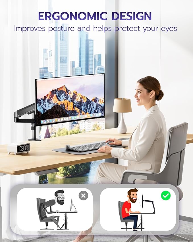 ARES WING Single Monitor Mount - 17 to 40 Inch Screen Monitor Arm, Black | Ultrawide Monitor Arm for Heavy Duty Curved Screen up to 26.4 lbs with Clamp/Grommet Desk Mount, 75/100 Vesa Mount - Image 6