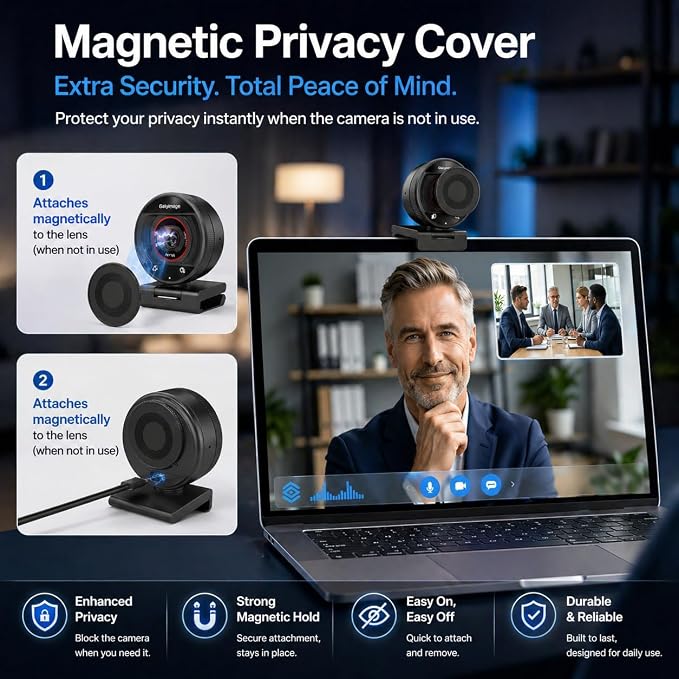 4K Webcam for PC Computer PDAF Autofocus with Built-in Microphone Windows | 1080P@60fps, Privacy Cover, Dual Noise Cancel Mics, 8X Digital Zoom, 78° FOV, Compatible Zoom Teams Twitch Google Meet - Image 7