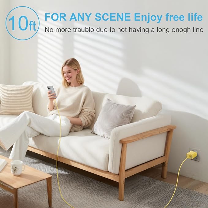 iPhone 17 16 15 Charger Fast Charging 2+2Pack 20W USB C Wall Charger with Extra Long 10FT Fast Charging Cable Compatible with iPhone 17/17 Air/17 Pro/17 Pro Max/iPhone 16/15 Series, iPad Pro -Yellow - Image 7