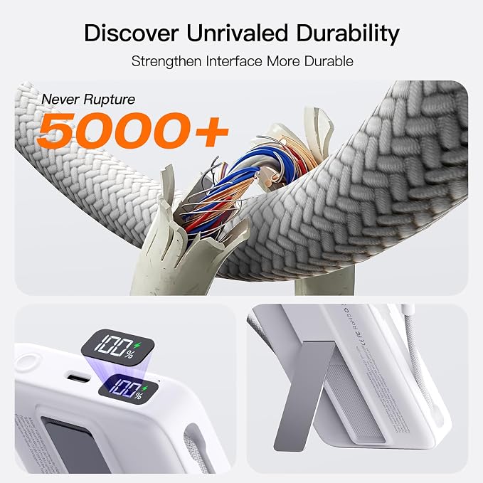Magnetic Portable Charger 10000mAh, 22.5W Power Bank with Built in Cable | Foldable Stand,20W Fast Charging for Magsafe Battery Pack with LED Display, Travel Essential for iPhone 17/16/15/14/13/12 Pro - Image 6
