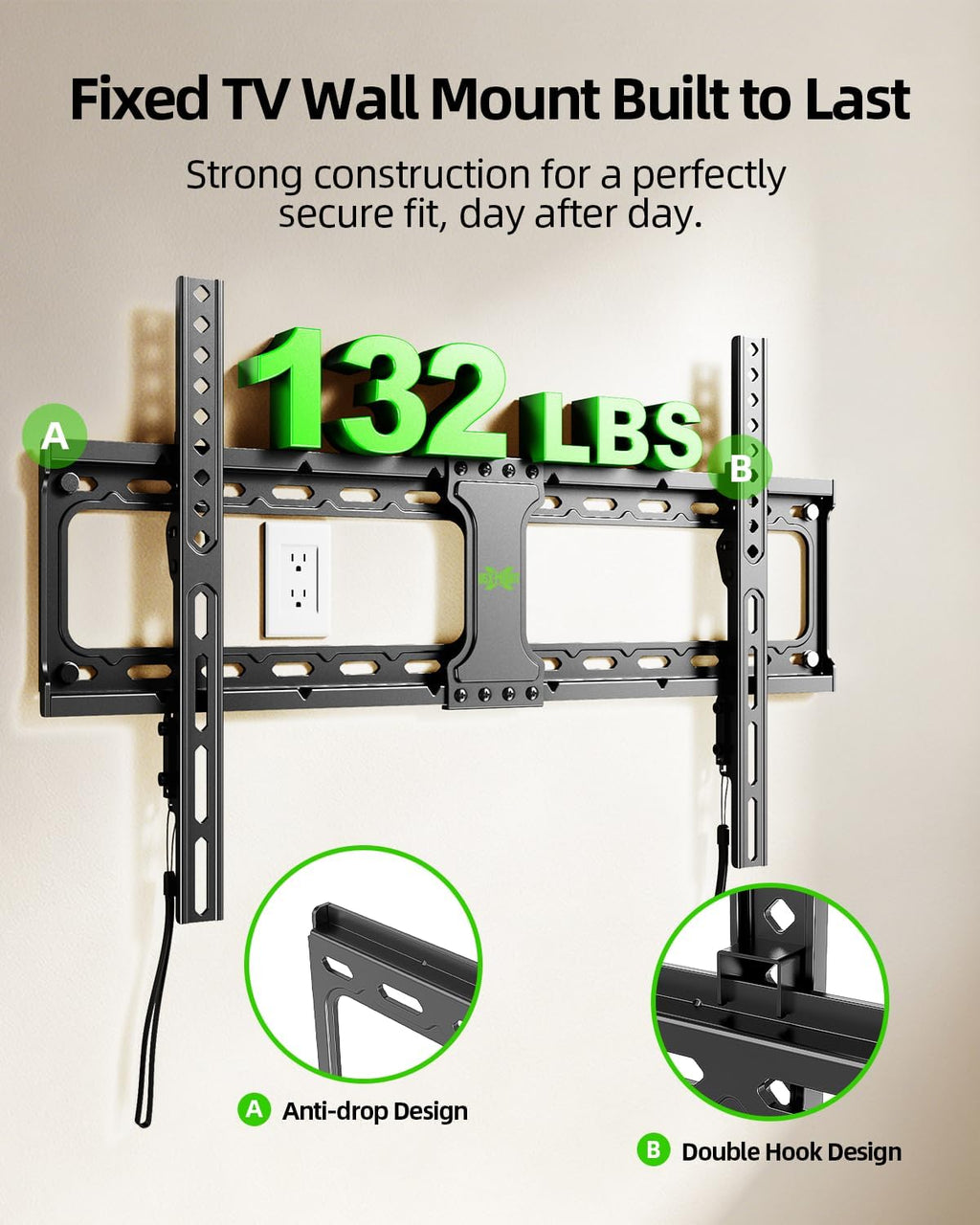USX MOUNT TV Wall Mount,Low Profile TV Mount for Most 42-95 Inch Flat Screen Televisions,Max VESA 600x400mm Fixed Wall Mount Bracket Holds up to 132 lbs,Fits 16"/18"/24" Studs - Image 3