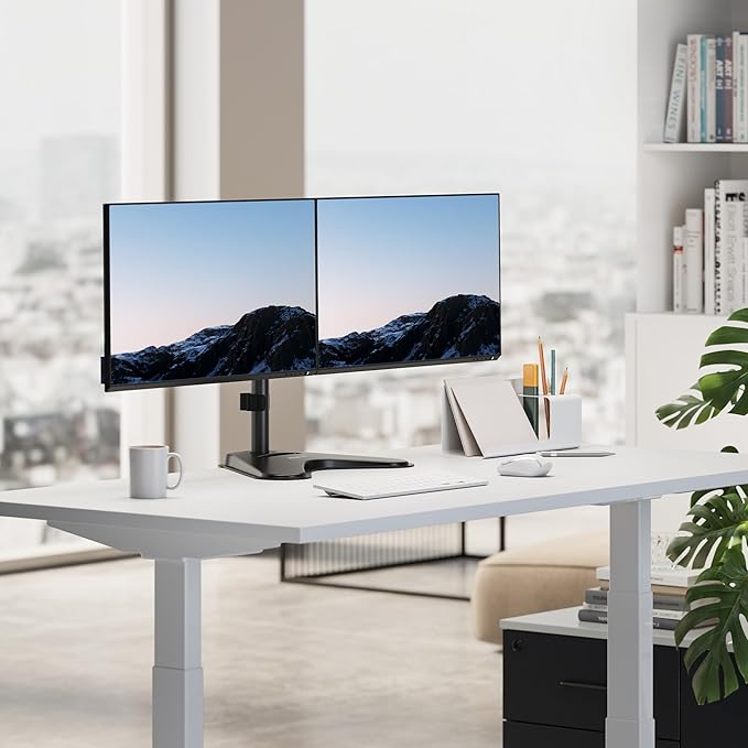 Mount-It! Dual Monitor Desk Stand Mount for 2 Screens VESA 75x75 & 100x100 | For Monitors up to 32”, Height Adjustable with Tilt, Swivel & Rotation - Image 5
