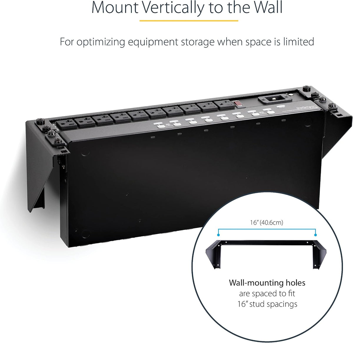 StarTech 3U Vertical Wall-Mount Rack Bracket, 19in, 150lb, TAA (RK319WALLV) - Image 3