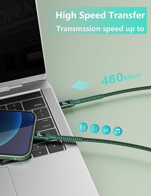 USB C Cable 6FT, 2Pack USBC to USBC Fast Charging Cable, iPhone 17 Charger | Cable Long Type C Cord Nylon Braided Compatible with iPhone 17/16/15/Pro Max/Plus/Samsung Galaxy S26 S23 and More-Green - Image 4