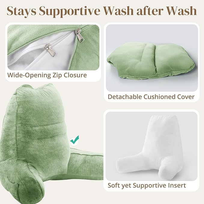 Sasttie Reading Pillow for Bed, Back Pillow for Sitting Up, Sage Green | 21" Backrest Support Cushion for Couch, Sofa, and Floor, Dorm Essentials, OEKO-TEX, Adjustable Down Alternative Fill - Image 6